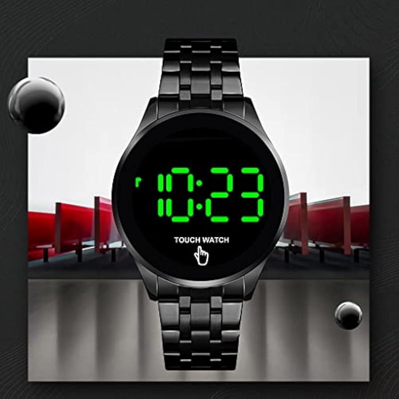 Men's Waterproof Wrist Watch with Touch Screen LED Digital Sport Casual Stainless Steel Wristwatch, Black, black / black, Digital - Image 4